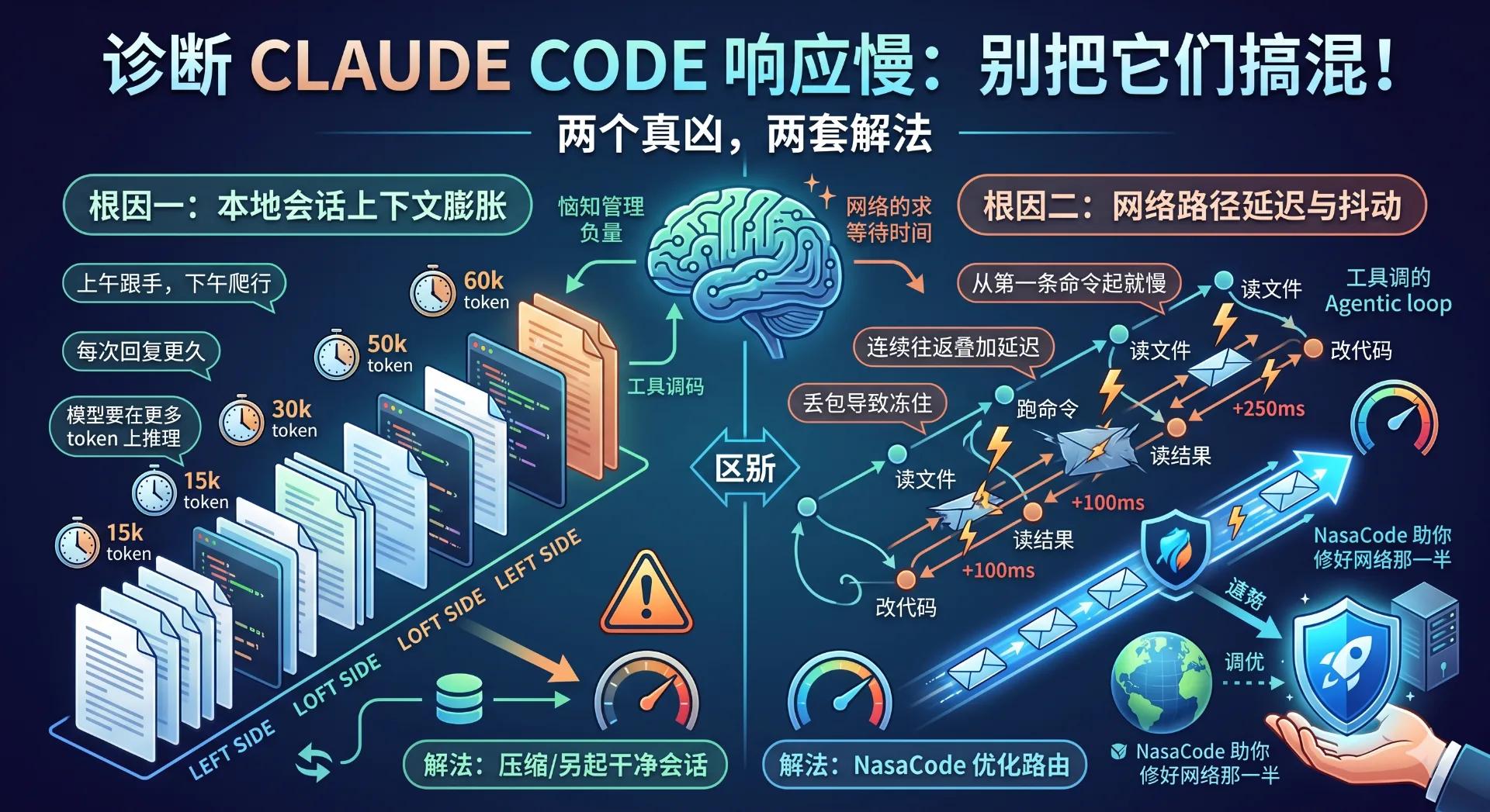 Claude Code 响应慢的两个根因:上下文与网络分开治 - NasaCode VPN