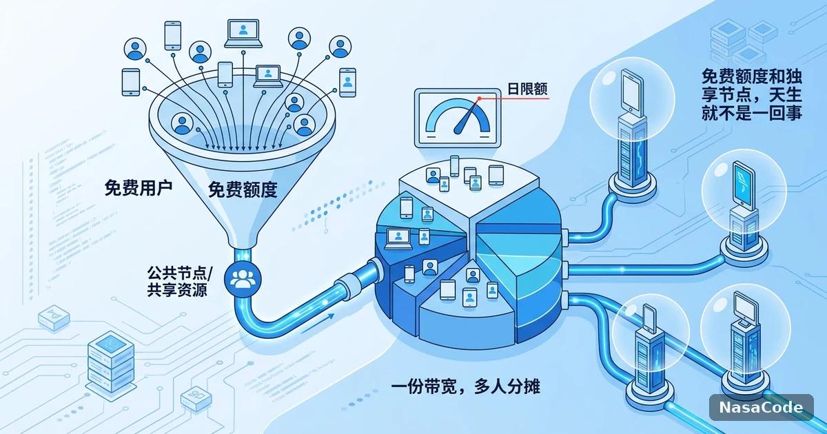 免费VPN的每日额度为什么大多跑在公共节点上? - NasaCode VPN